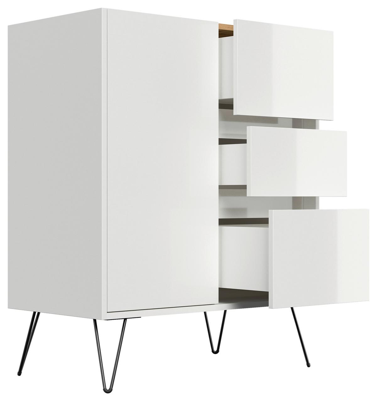 Sideboard Posseik Industrial Eichefarben/weiß B: 76 Cm - Weiß Hochglanz/Eichefarben, Design, Holzwerkstoff (76/93,6/42cm) - P & B