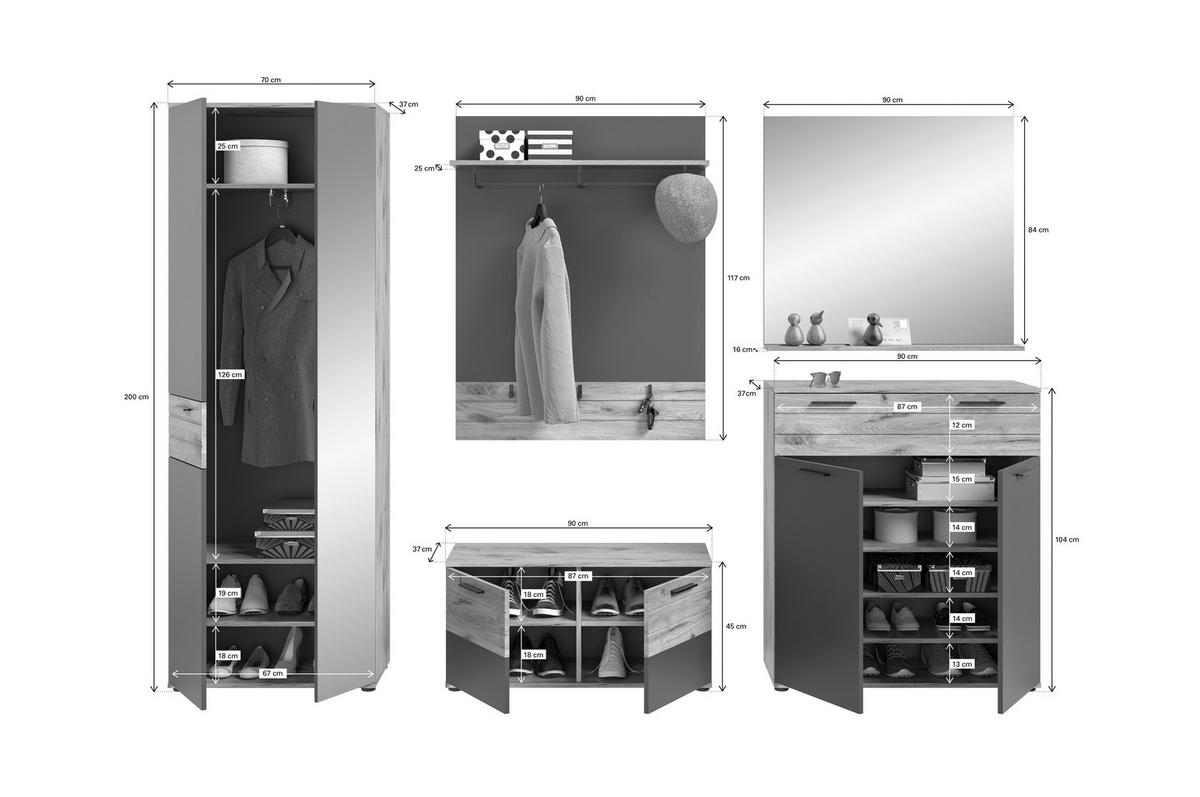 Mason B: 280 cm Nox Oak 5-teilig - Holzwerkstoff (280/200/38cm) - MID.YOU