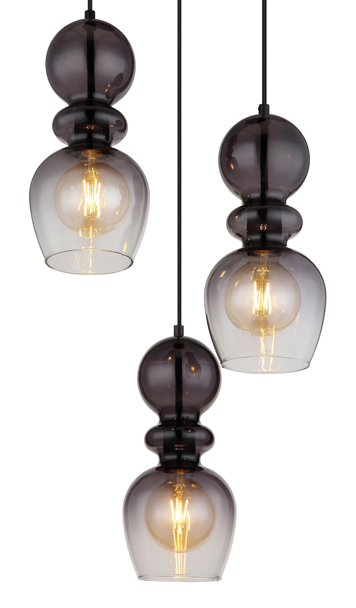Hängeleuchte 15174-3h Clarity - Schwarz/Grau, KONVENTIONELL, Glas/Kunststoff (41/150cm) - Globo