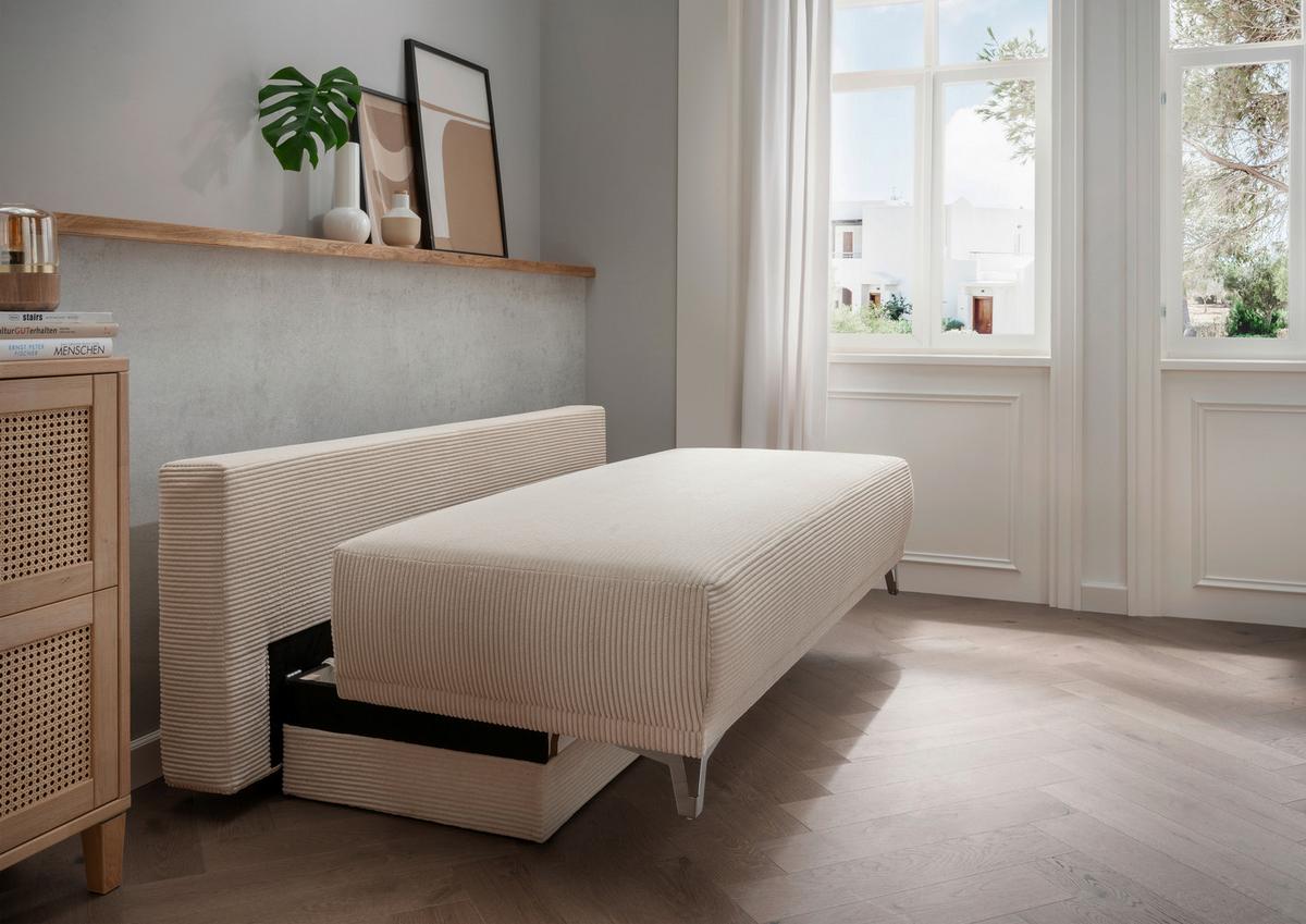 Schlafsofa Ari Beige Cord, B: 198 Cm - Chromfarben/Beige, MODERN, Textil (198/90/100cm) - Livetastic