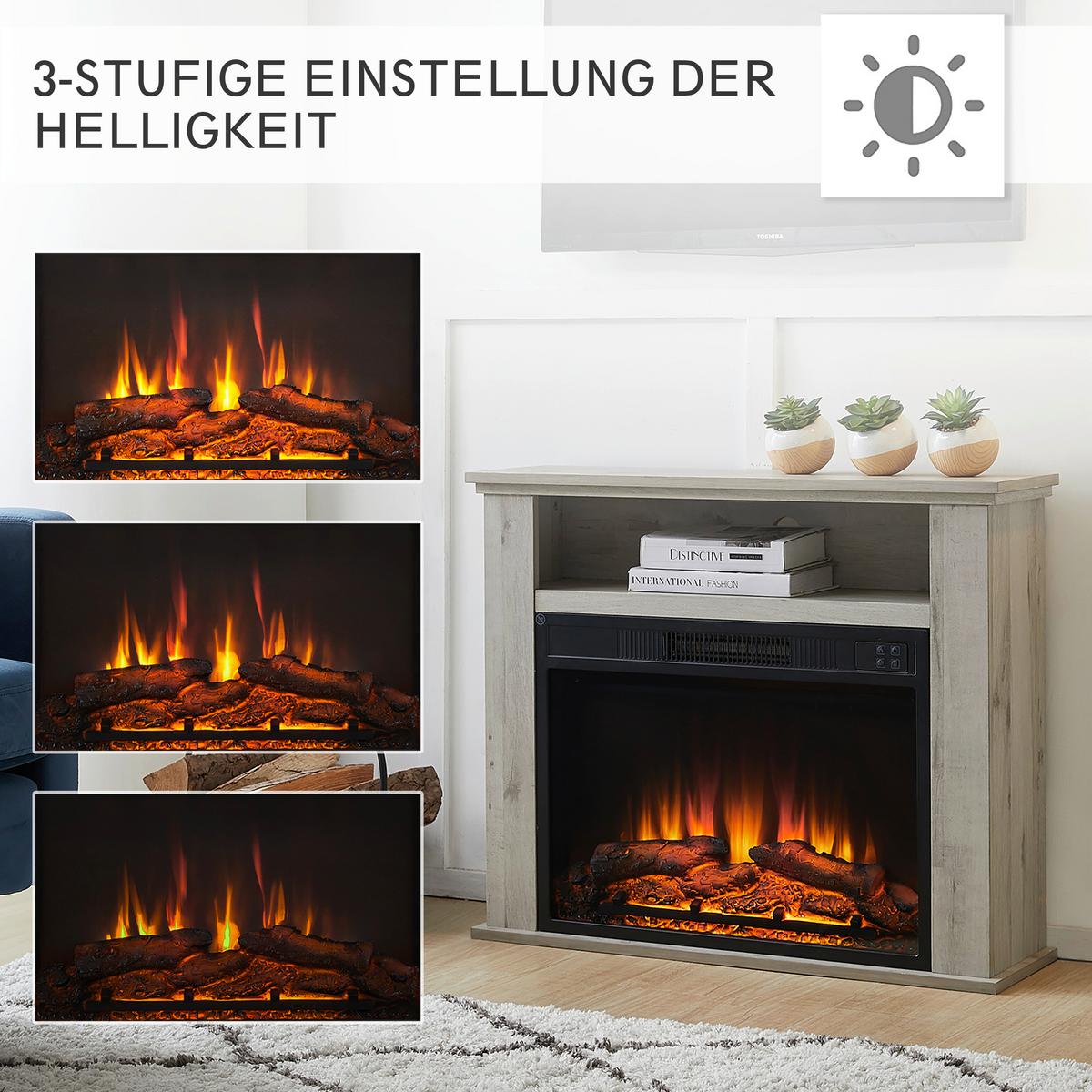 Elektrokamin Frida - Eiche grau, Basics, Holz/Metall (23/85/65cm)