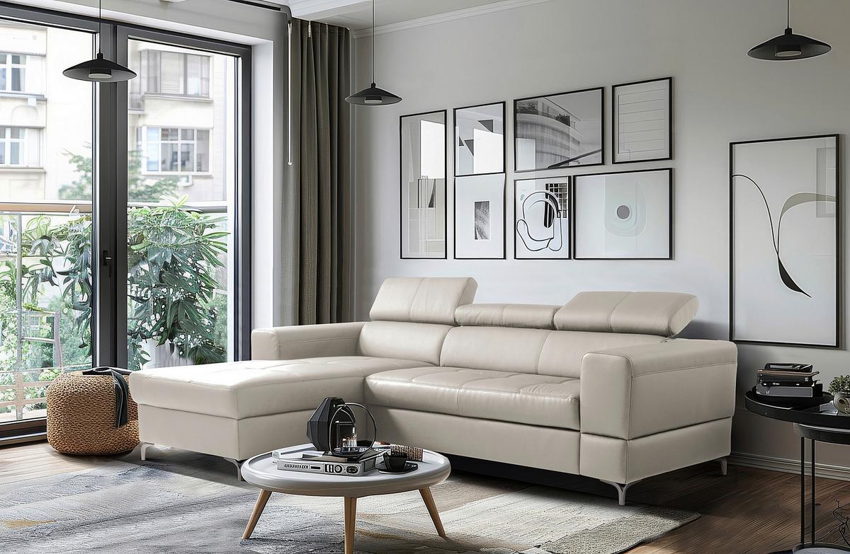 Ecksofa Torino Teilleder Platinfarben 173x247 - Platinfarben/Schwarz, Design, Leder/Textil (173/247cm) - Livetastic