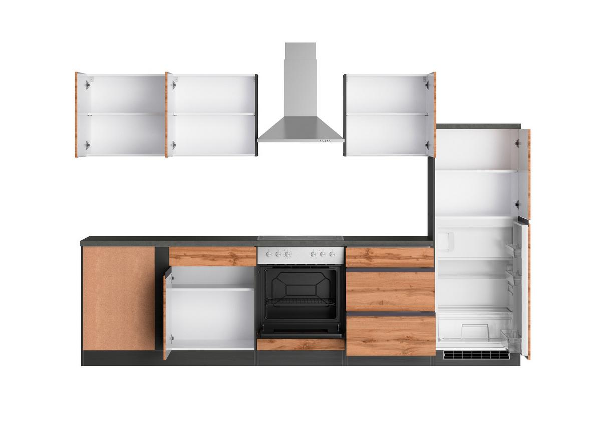 Eckküche Turin Mit Geräten 240x300 Cm Graphit/eiche Dekor - Eiche Wotan/Graphitfarben, Design, Holzwerkstoff (240/300cm) - Held