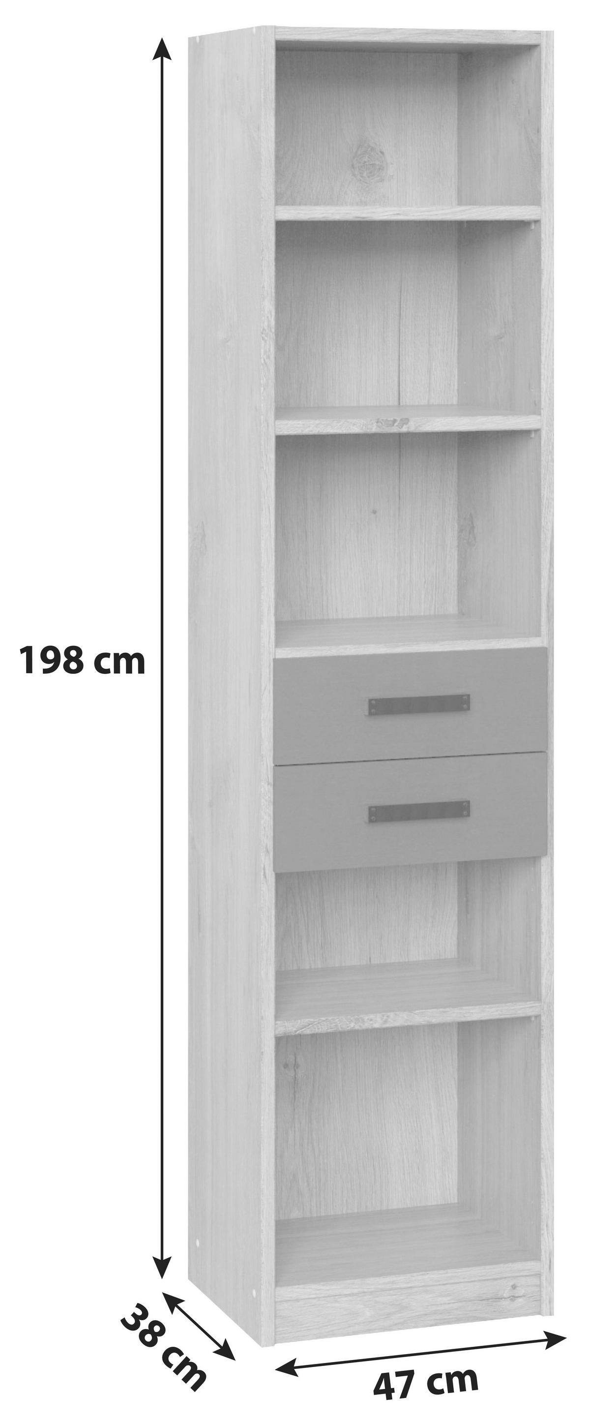 Regál LIVERPOOL šírka 47cm - grafitová/farba duba, Design, kompozitné drevo (47/198/38cm) - MID.YOU