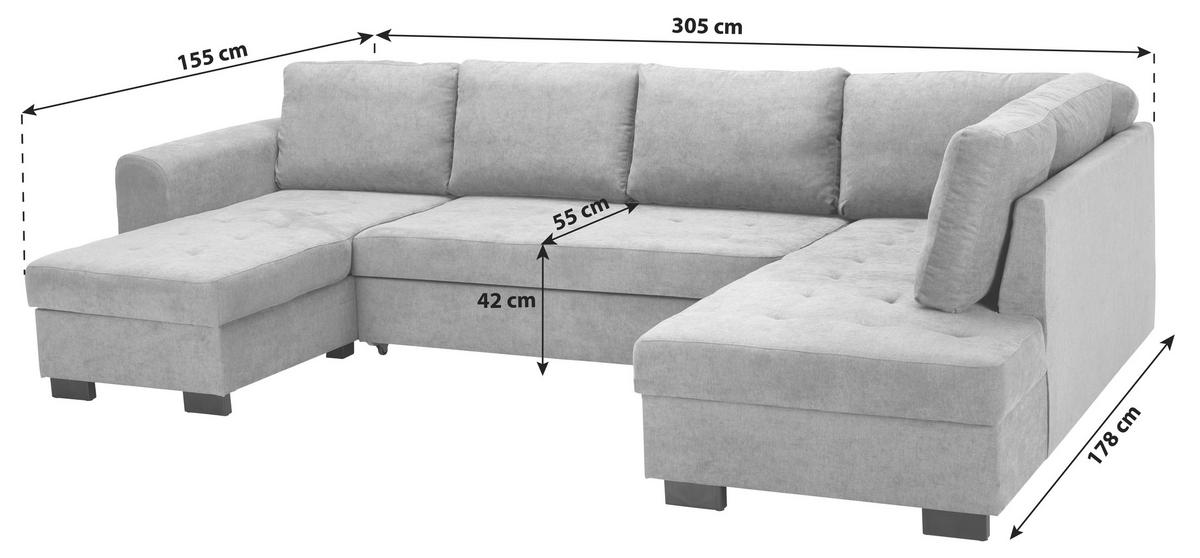 Wohnlandschaft mit Bettkasten Malte Grün - Schwarz/Grau, MODERN, Textil (155/305/178cm) - Luca Bessoni