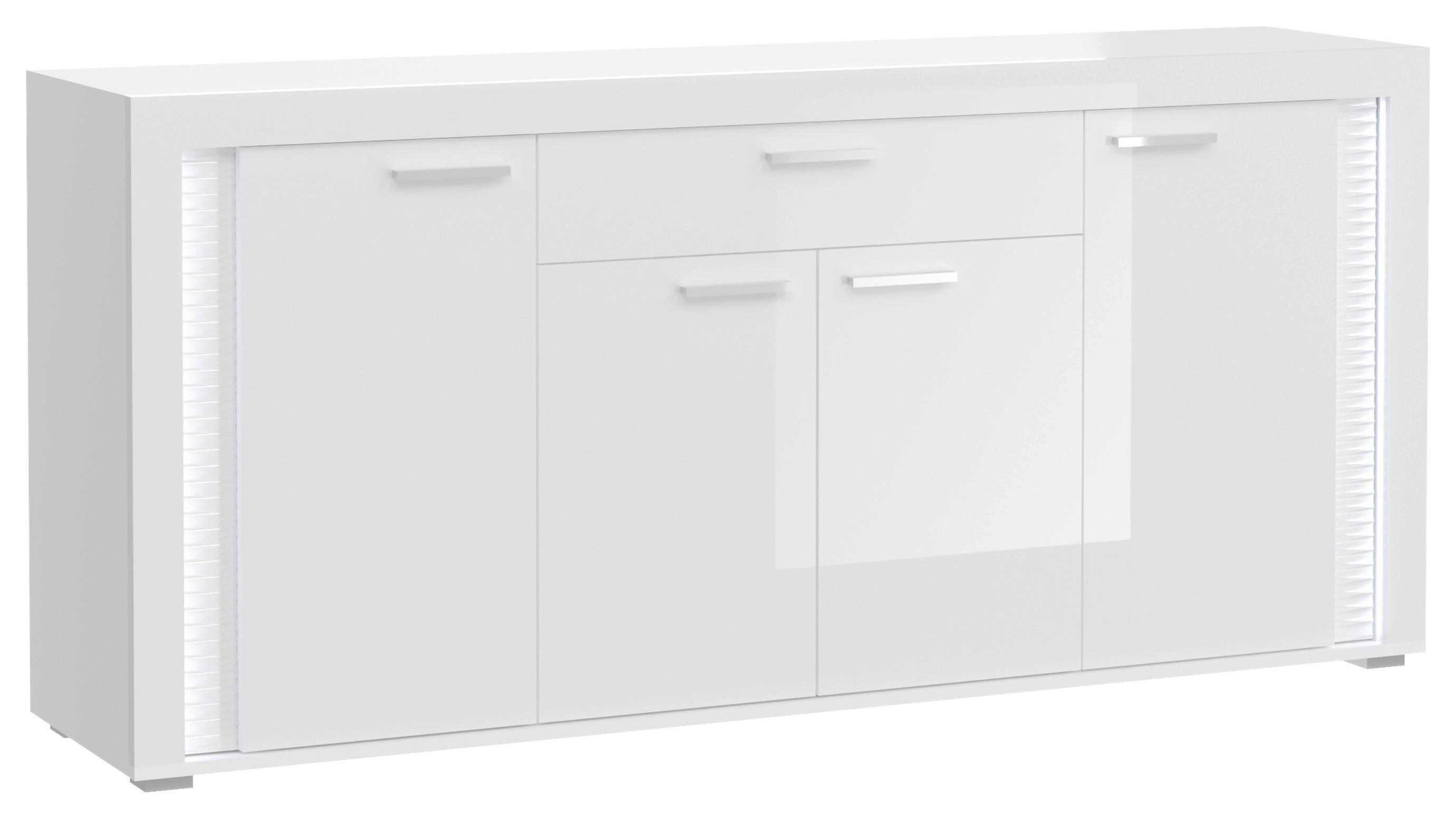 Sideboard Skylight Weiß B: 182 cm - Weiß Hochglanz/Silberfarben, Design, Holzwerkstoff (182/84/42cm) - MID.YOU