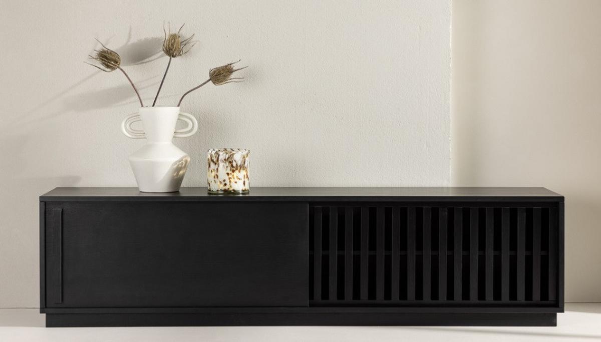 Lowboard Lugo Schwarz B: 180cm - Schwarz, Design, Holzwerkstoff (180/45/40cm) - Livetastic