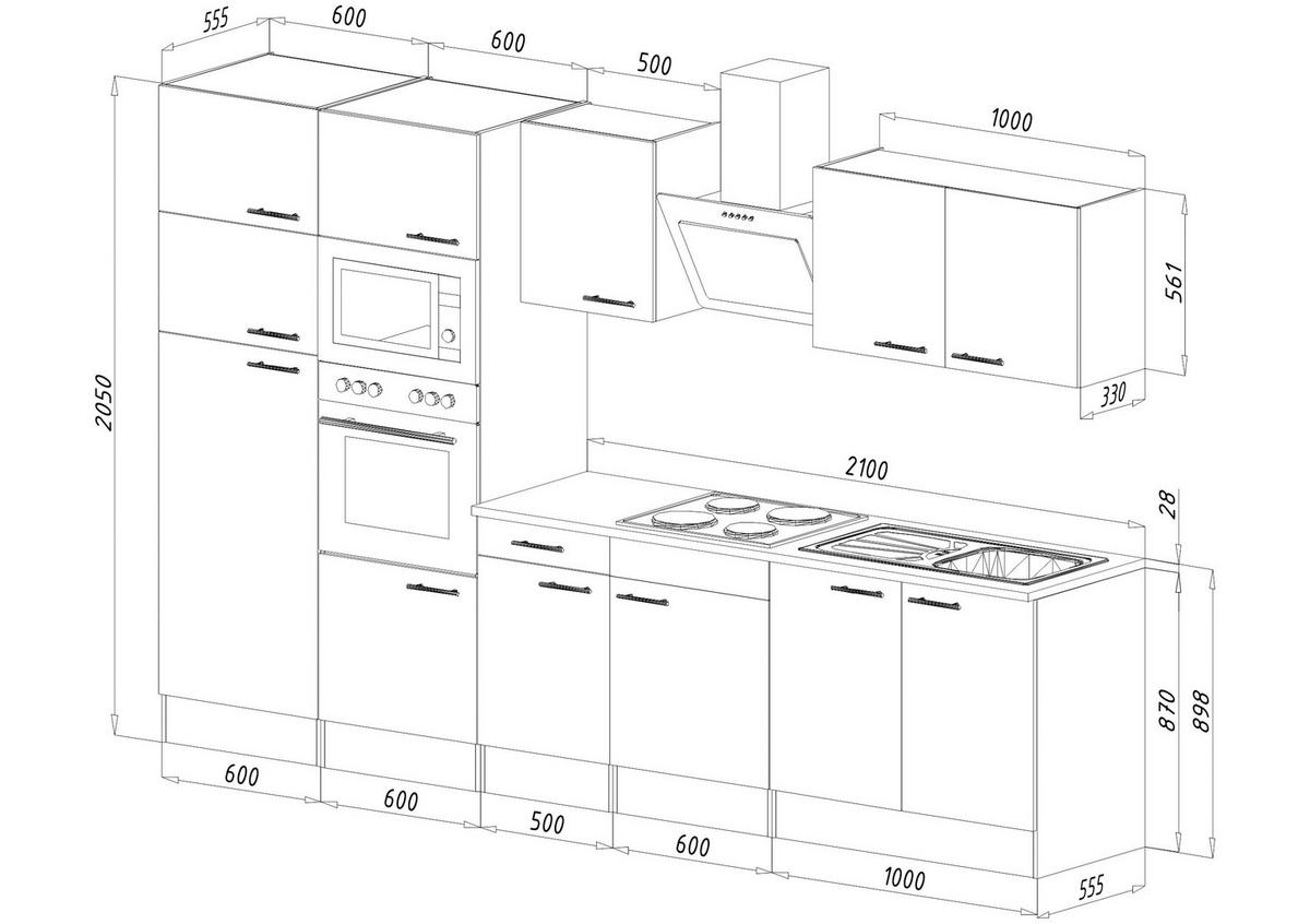 Küchenzeile mit Geräten B: 330 cm Eichefarben/Weiß - Eichefarben/Weiß, MODERN, Holzwerkstoff (330cm) - Respekta