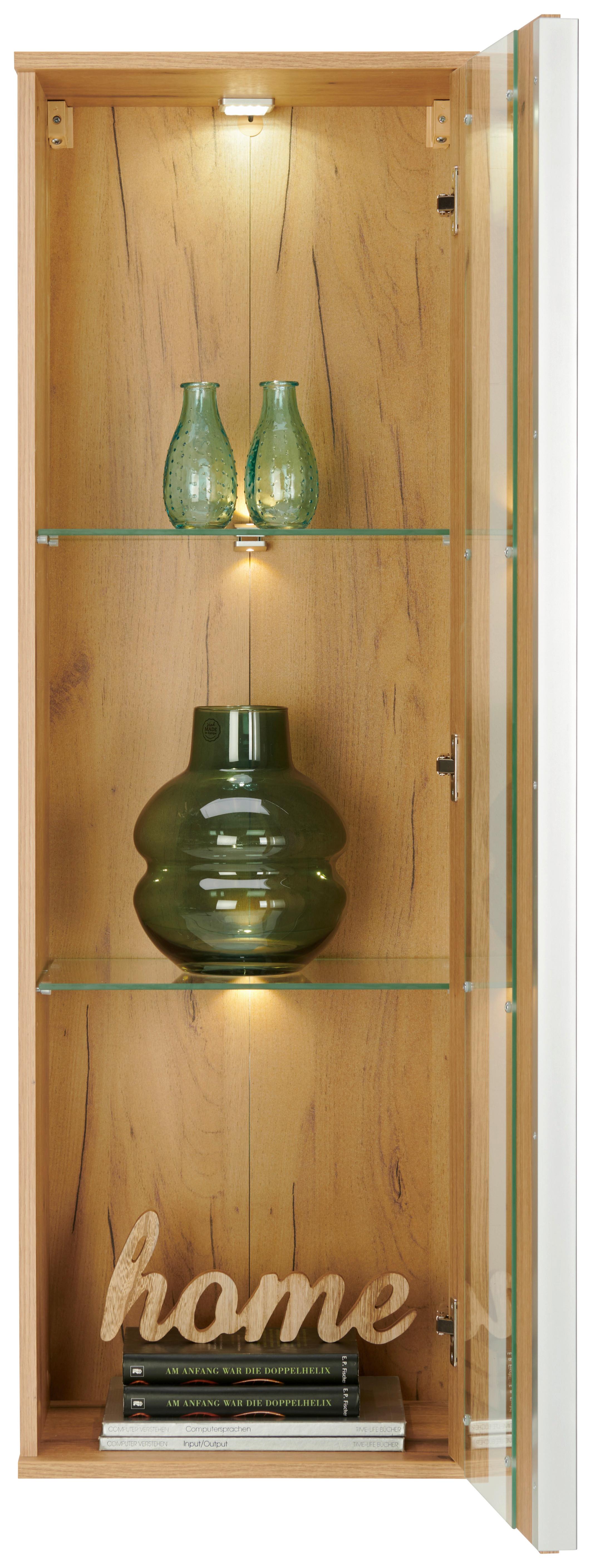 Hängevitrine Power B: 42,2 cm Evoke Eiche Hell Dekor - Klar/Eichefarben, MODERN, Glas/Holzwerkstoff (42,2/129,8/32cm)