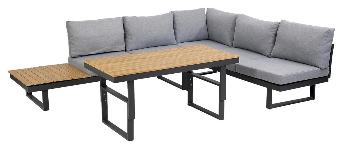 Loungegarnitur 3-Tlg San Jose aus Metall mit Kissen - Anthrazit/Braun, MODERN, Holz/Textil (210/75/210cm) - Gardenson