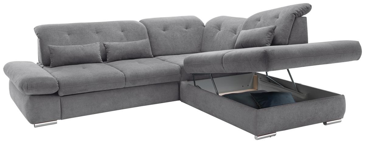 Ecksofa Dalida Dunkelgrau S: 280x254cm - Chromfarben/Dunkelgrau, MODERN, Textil (280/254cm) - Livetastic