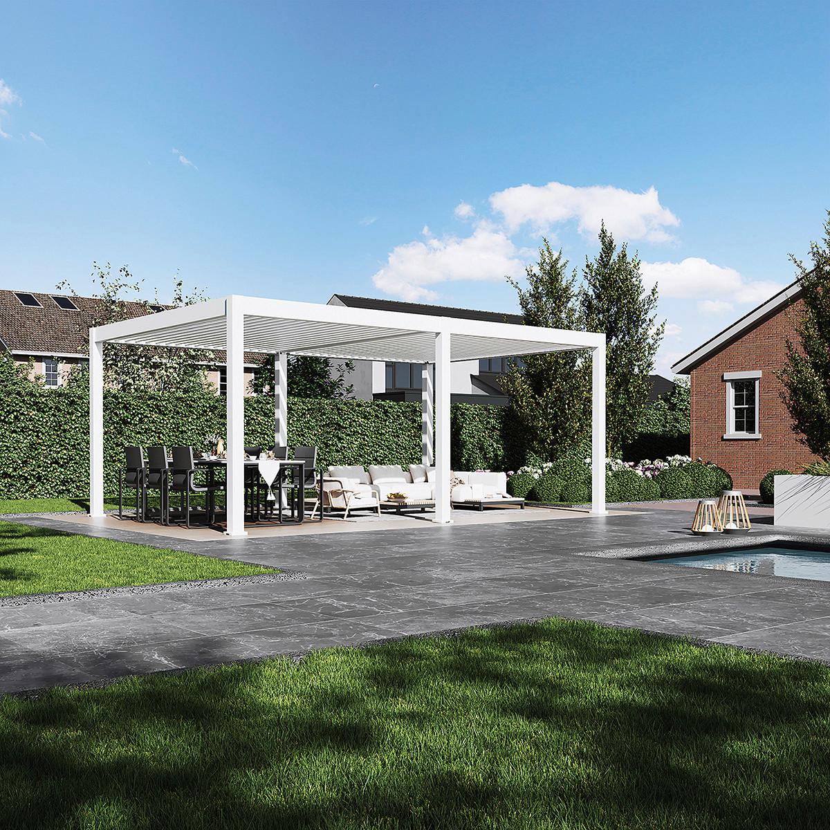 Pergola Deluxe Plus 600x255x 400cm Wetterfest, Elektrisch - Weiß, Basics, Metall (600/255/400cm) - Gardenson