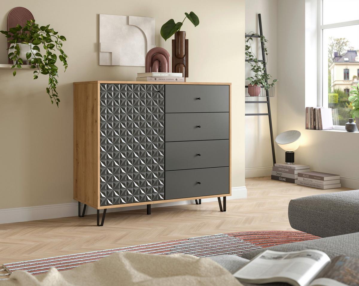 Highboard Prisma, Anthrazit B: 110 Cm - Anthrazit/Schwarz, Design, Holzwerkstoff (110/96/40cm) - Livetastic