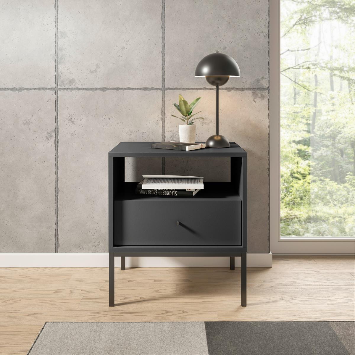 Nachkästchen Graphitfarben H: 56 cm Ines - Schwarz/Graphitfarben, MODERN, Holzwerkstoff (54/56/39cm) - MID.YOU