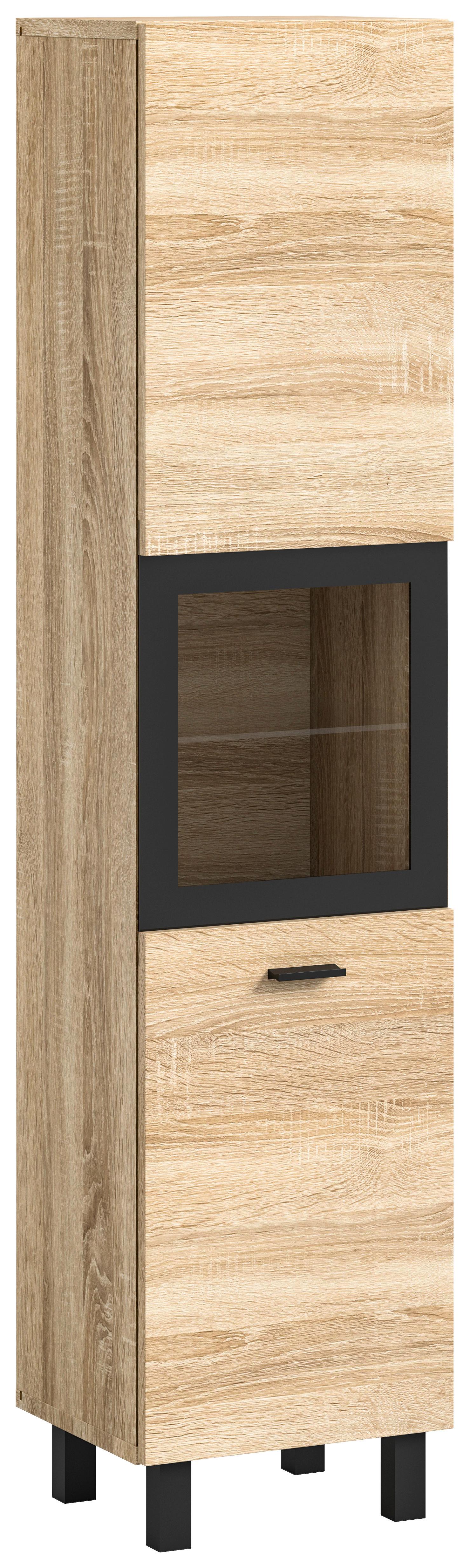 Midischrank Boston Sonoma Eiche Dekor B: 30 cm - Schwarz/Sonoma Eiche, MODERN, Glas/Holzwerkstoff (30/125/29cm) - MID.YOU