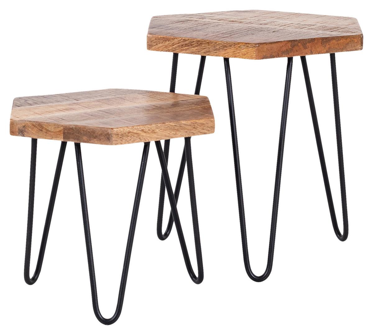 Satztisch Elea B: 45cm Naturfarben - Schwarz/Naturfarben, MODERN, Holz/Metall - MID.YOU