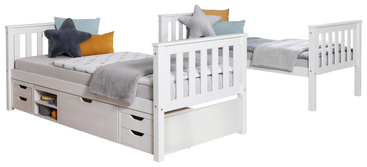 Etagenbett Sammy Weiß Kiefer Massiv 90 Cm Mit Stauraum - Weiß, MODERN, Holz (90/200cm) - MID.YOU