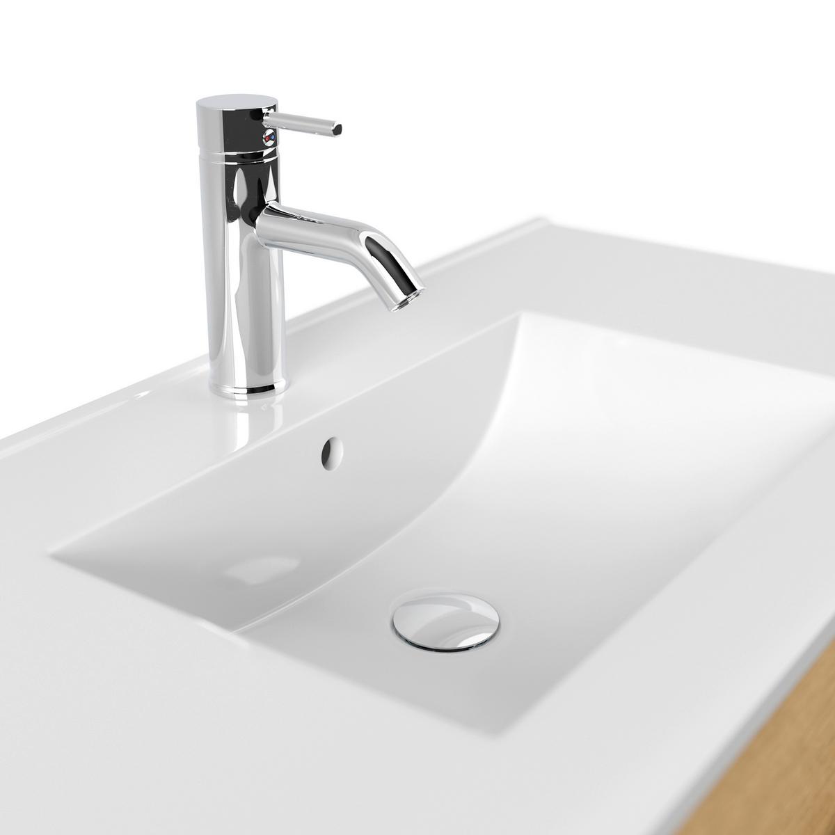 WASCHTISCHKOMBI Homeline, Eichefarben B: 91 cm - Eichefarben/Weiß, Basics, Keramik/Holzwerkstoff (91cm) - MID.YOU