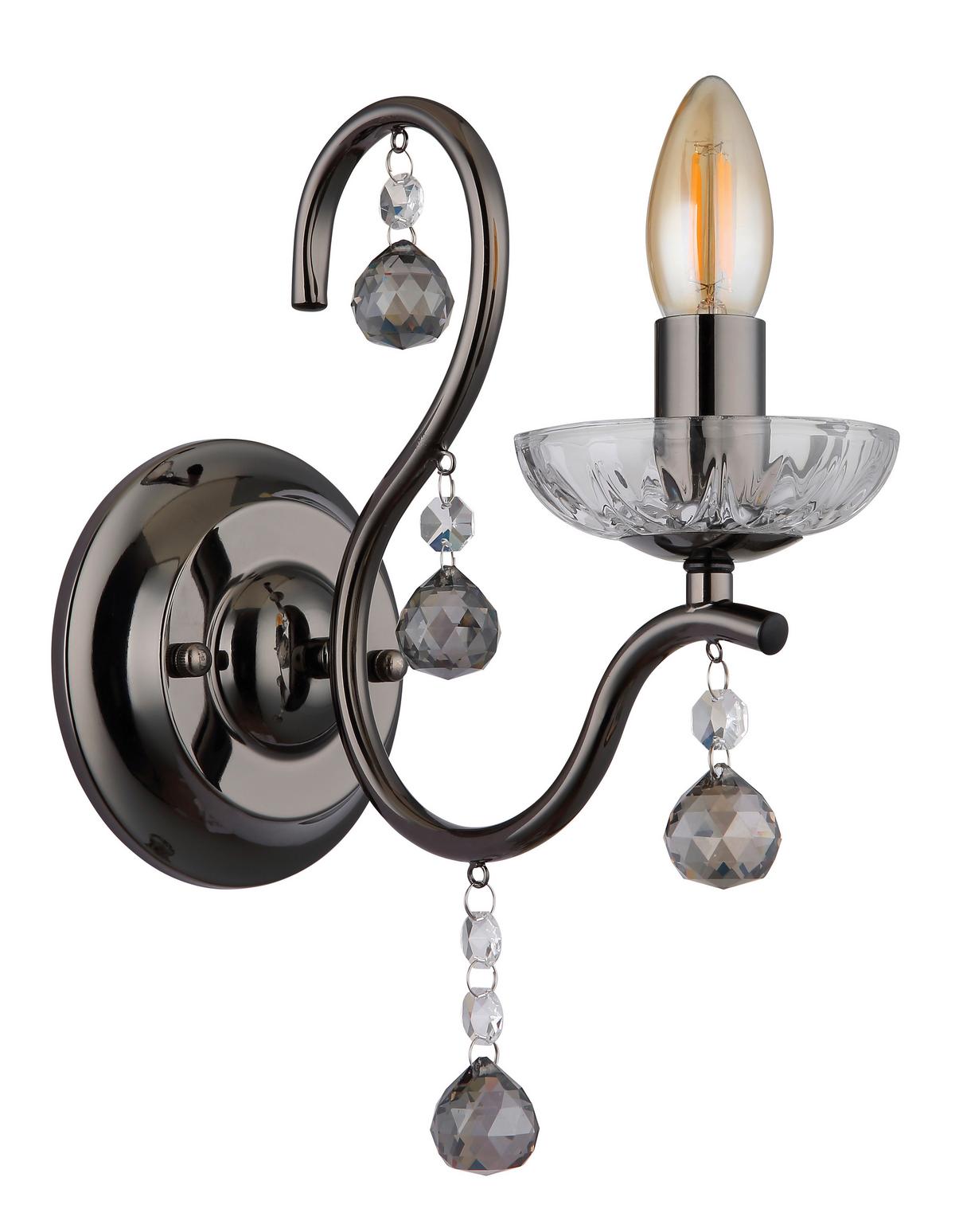 Wandleuchte 64134w - Klar/Schwarzchrom, KONVENTIONELL, Glas/Metall (14/24/33cm) - Globo