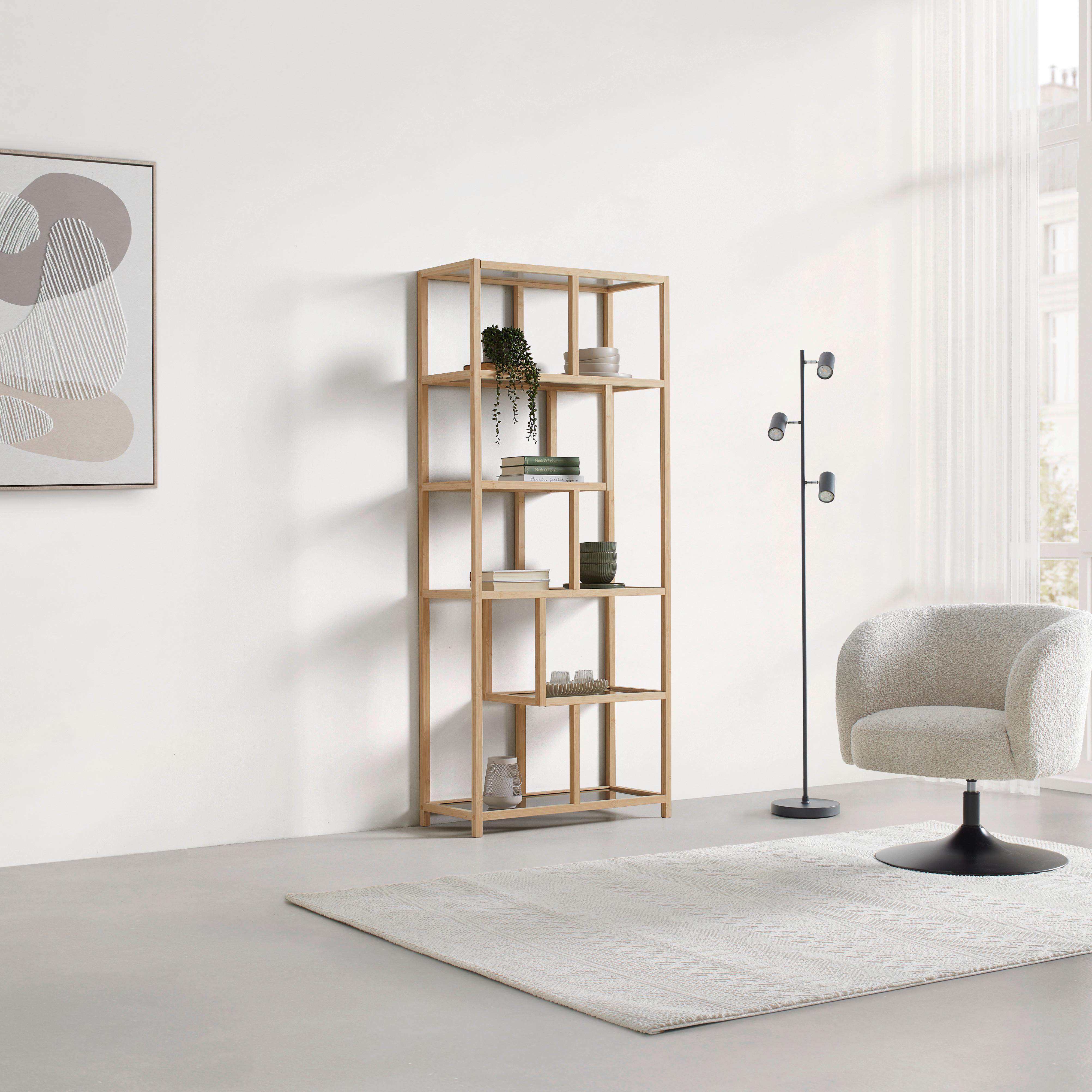 REGÁL BOSTON - prírodná farba, Modern, prírodné materiály/sklo (77/180/34cm) - Mömax