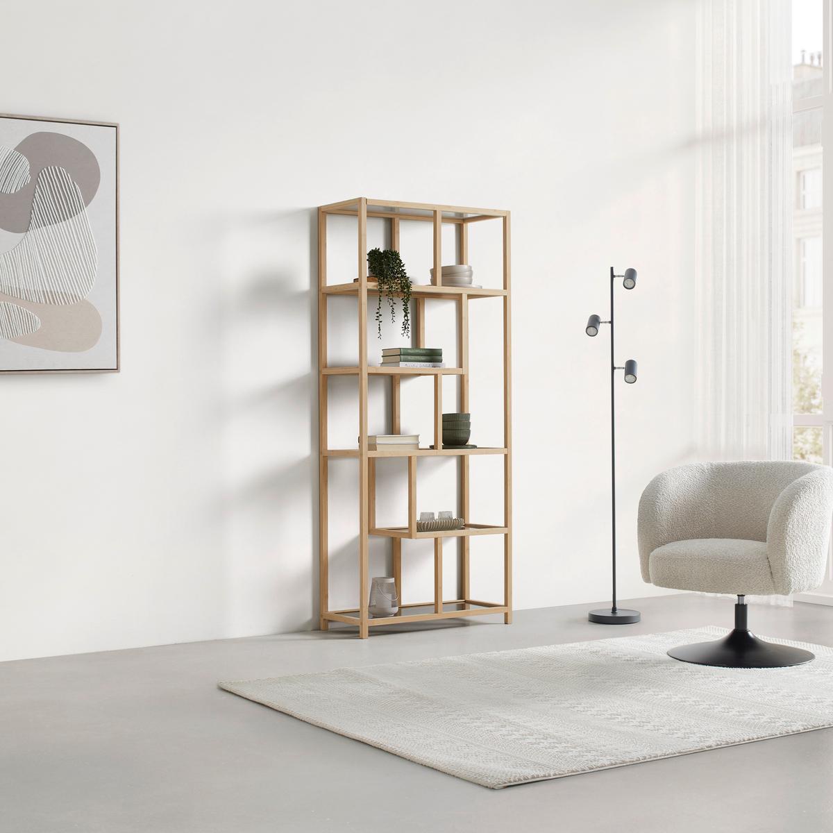 REGÁL BOSTON - prírodná farba, Modern, prírodné materiály/sklo (77/180/34cm) - Mömax