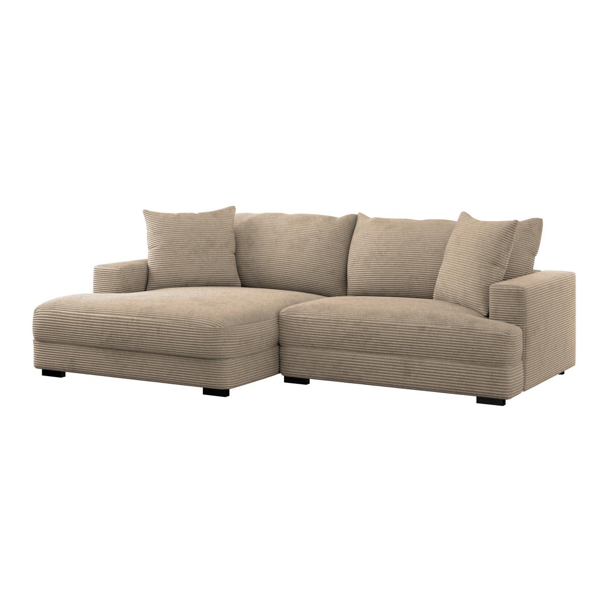 Ecksofa Pelle m. Kissen creme Cord 180x265cm - Creme/Schwarz, MODERN, Textil (180/265cm)