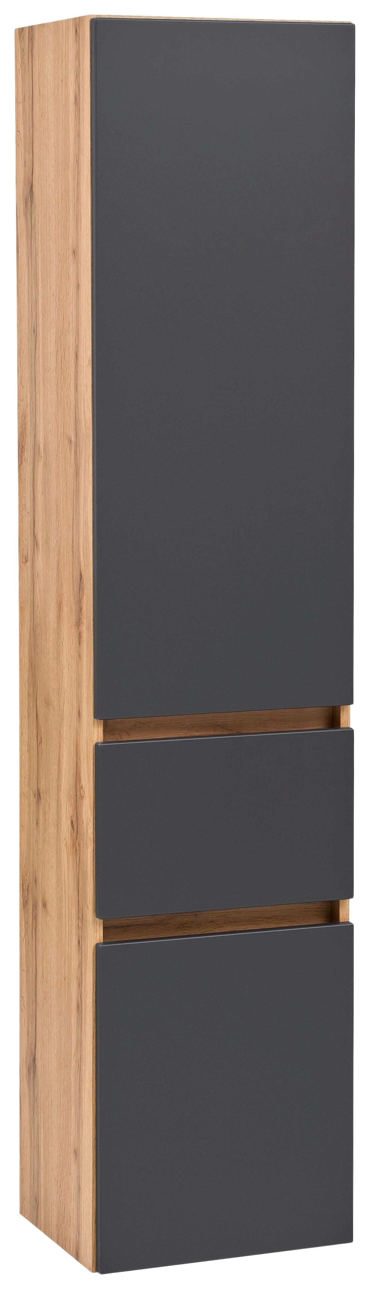 Hochschrank Kopenhagen B: 40 cm Grau/Eiche Dekor - Eichefarben/Silberfarben, KONVENTIONELL, Holzwerkstoff (40/180/35cm) - Held