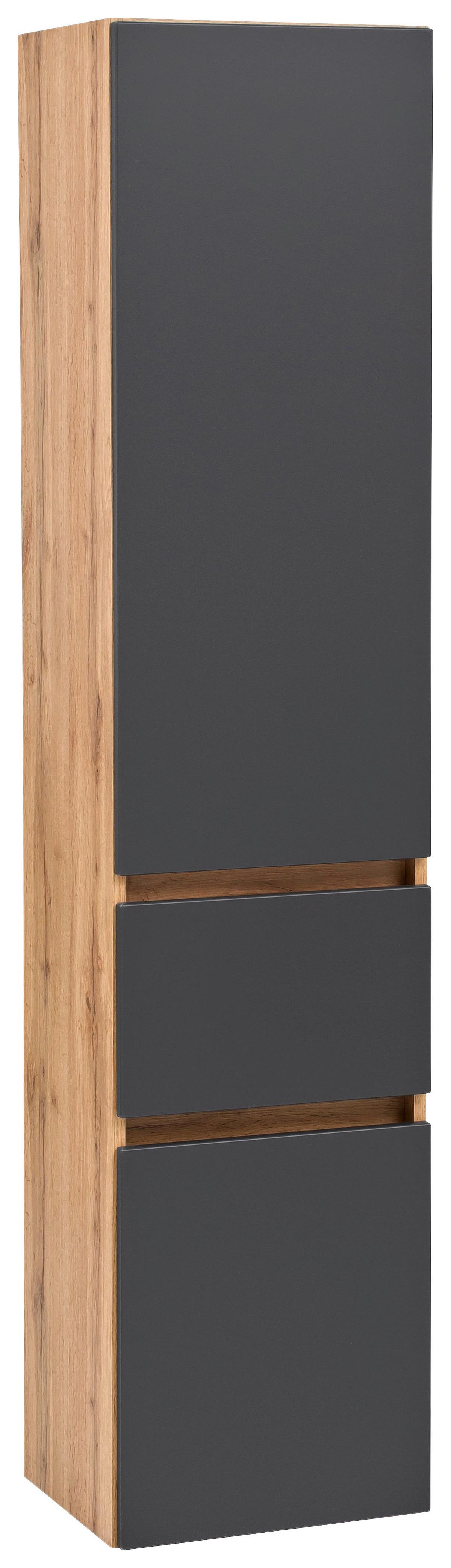Hochschrank Kopenhagen B: 40 Cm Grau/eiche Dekor - Eichefarben/Silberfarben, KONVENTIONELL, Holzwerkstoff (40/180/35cm) - Held
