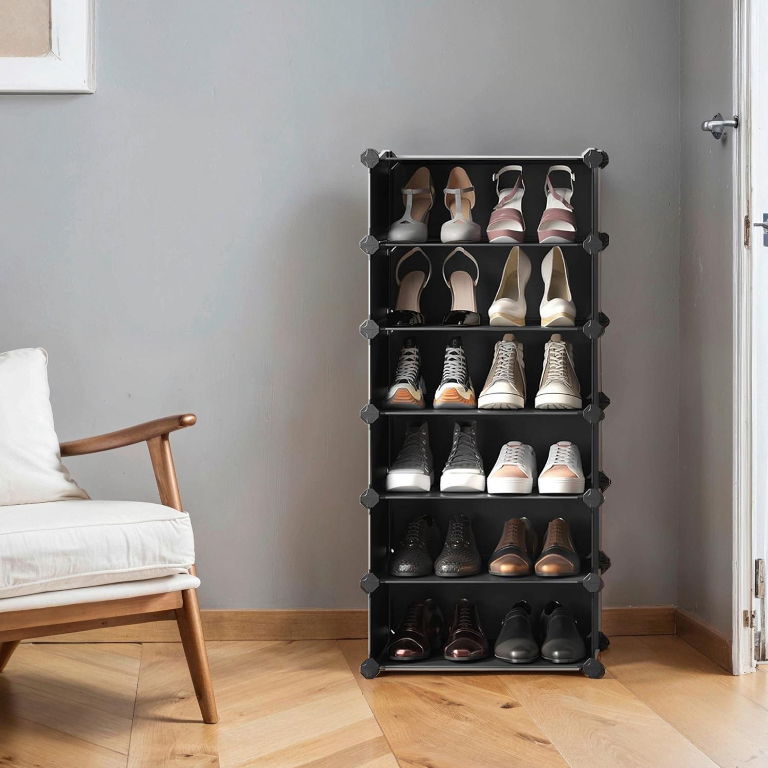 Schuhregal Schwarz, Weiß B: 43 cm - Schwarz/Weiß, Basics, Kunststoff/Metall (43/173/31cm)