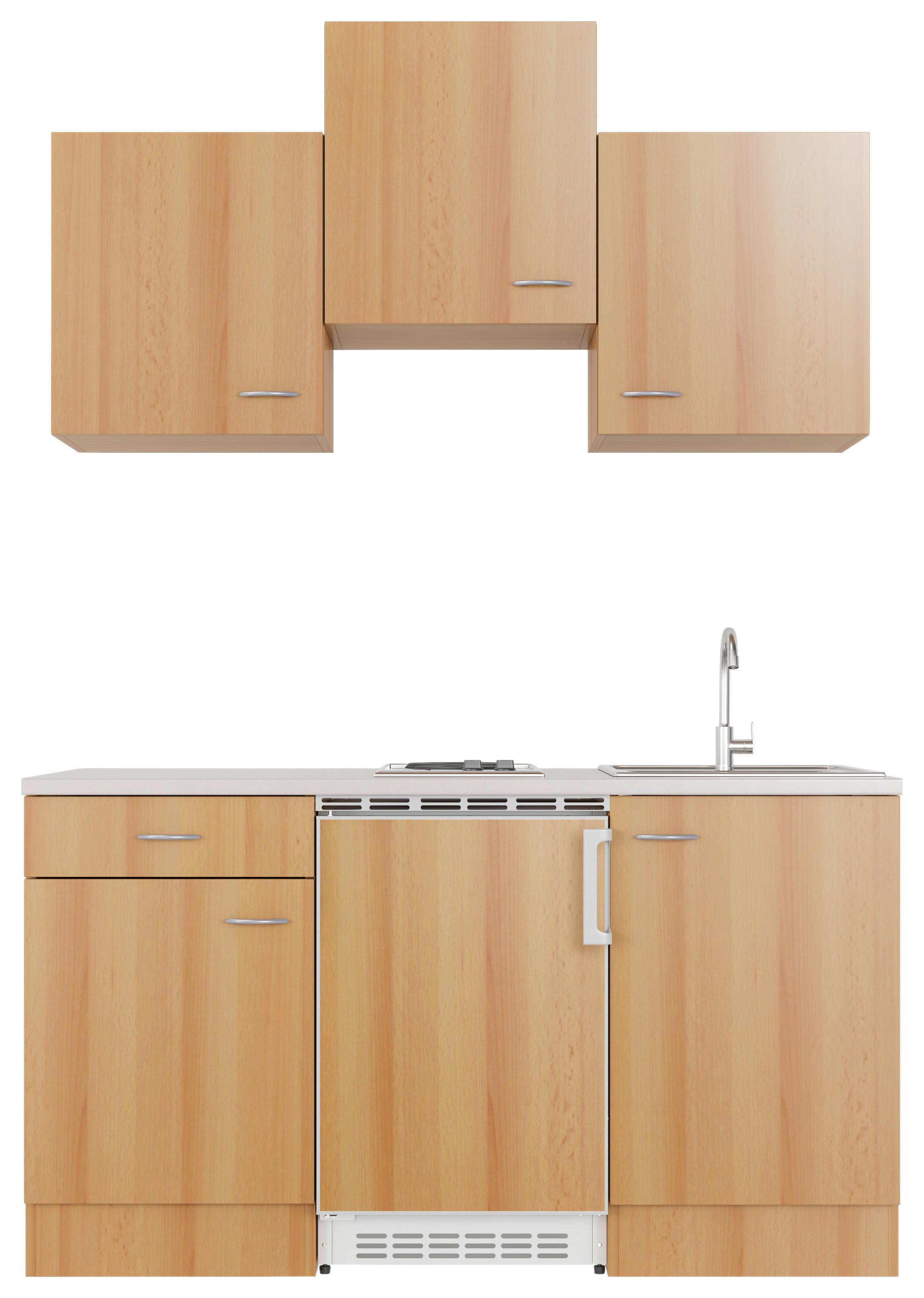 Kuchyňský blok NANO včetně spotřebičů a dřezu - barvy buku/béžová, Moderní, kompozitní dřevo/plast (150cm) - MID.YOU