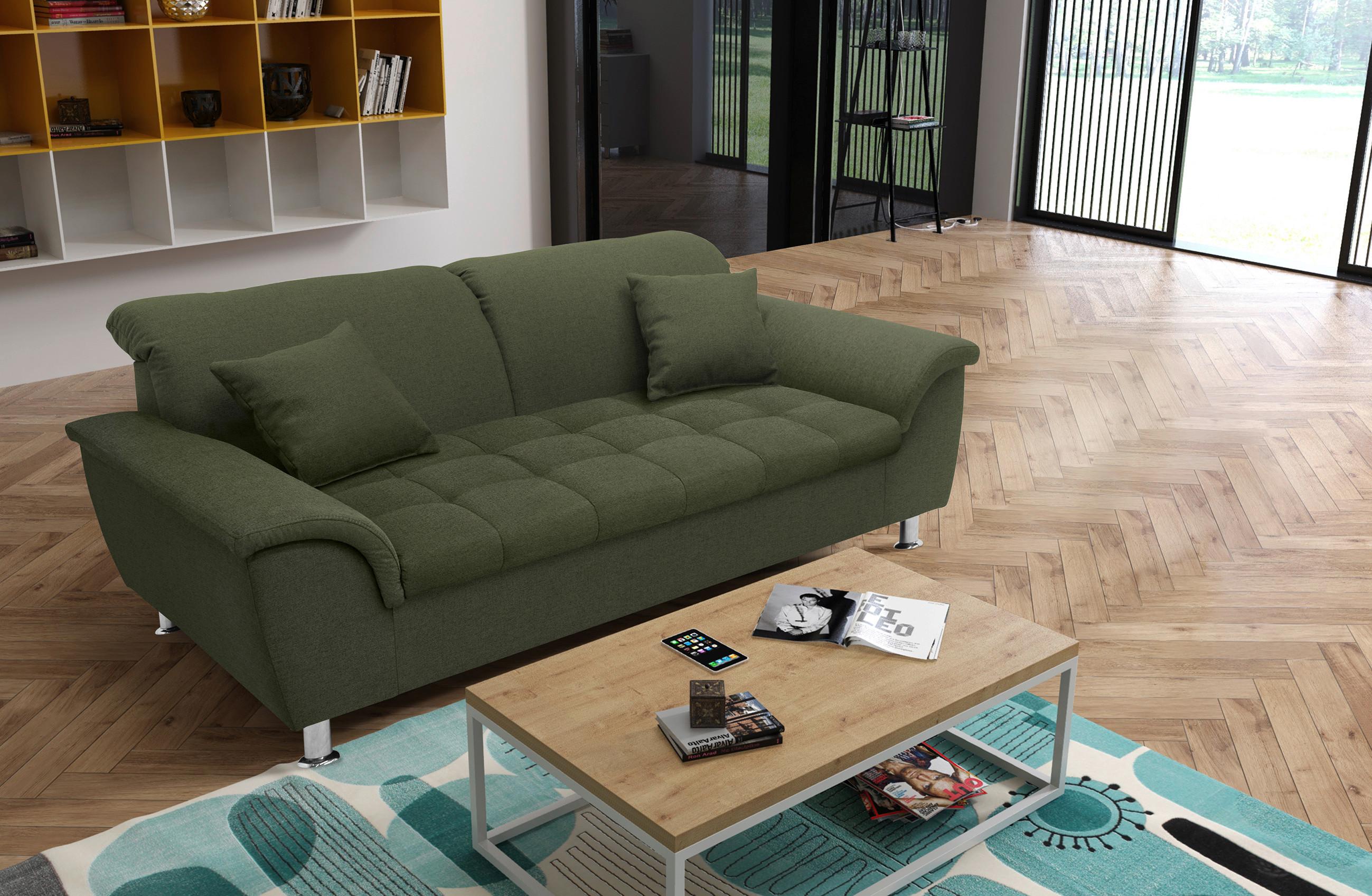 2-Sitzer-Sofa mit Kopfteil- Verstellung Franzi Grün - Chromfarben/Grün, KONVENTIONELL, Textil (210/81/105cm)