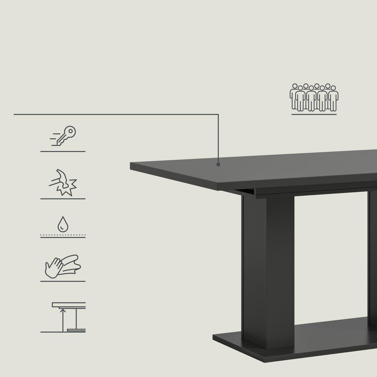 Ausziehtisch Marlon 150 Az Melamin Grau, B:150-190 Cm - Grau, KONVENTIONELL, Holzwerkstoff (150-190/90/76cm) - MID.YOU