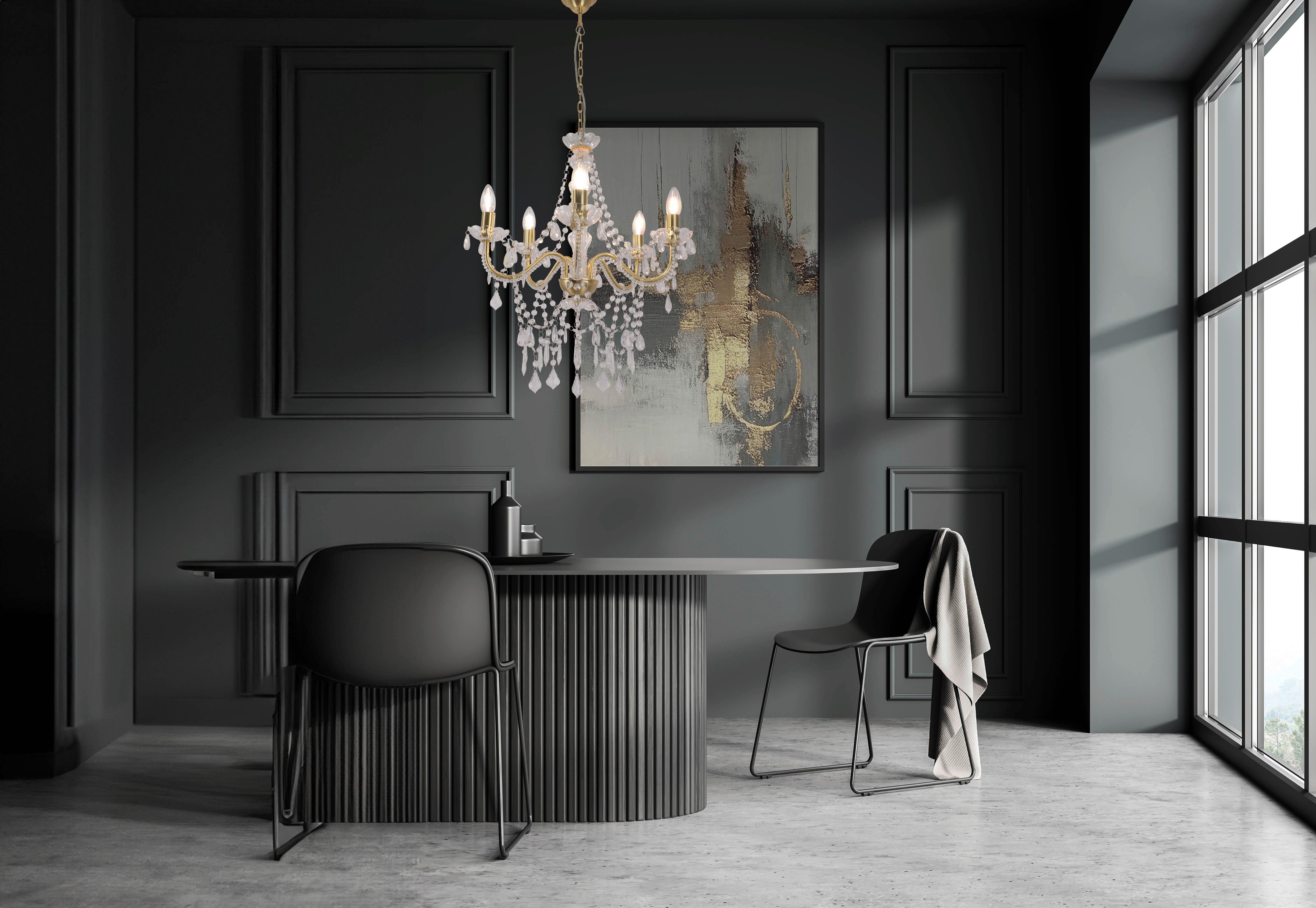 Kronleuchter 8009358 Cecilia 5er - Goldfarben, ROMANTIK / LANDHAUS, Kunststoff/Metall (52/85cm) - Näve