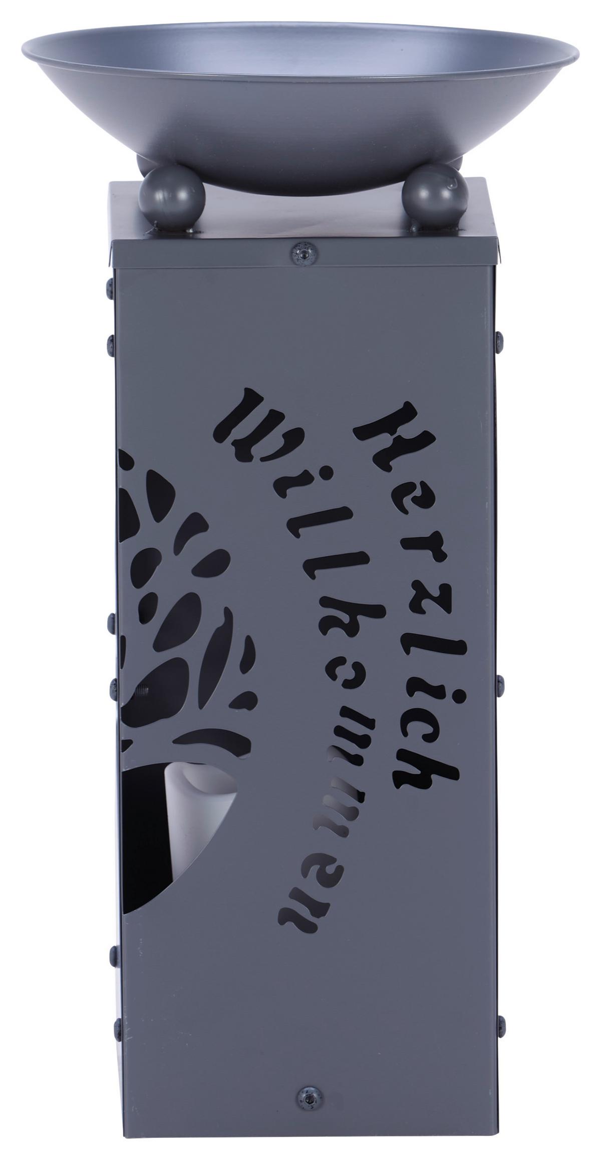 Dekosäule mit Schale Welcome H: 39 cm - Grau, Basics, Metall (21/21/39cm)