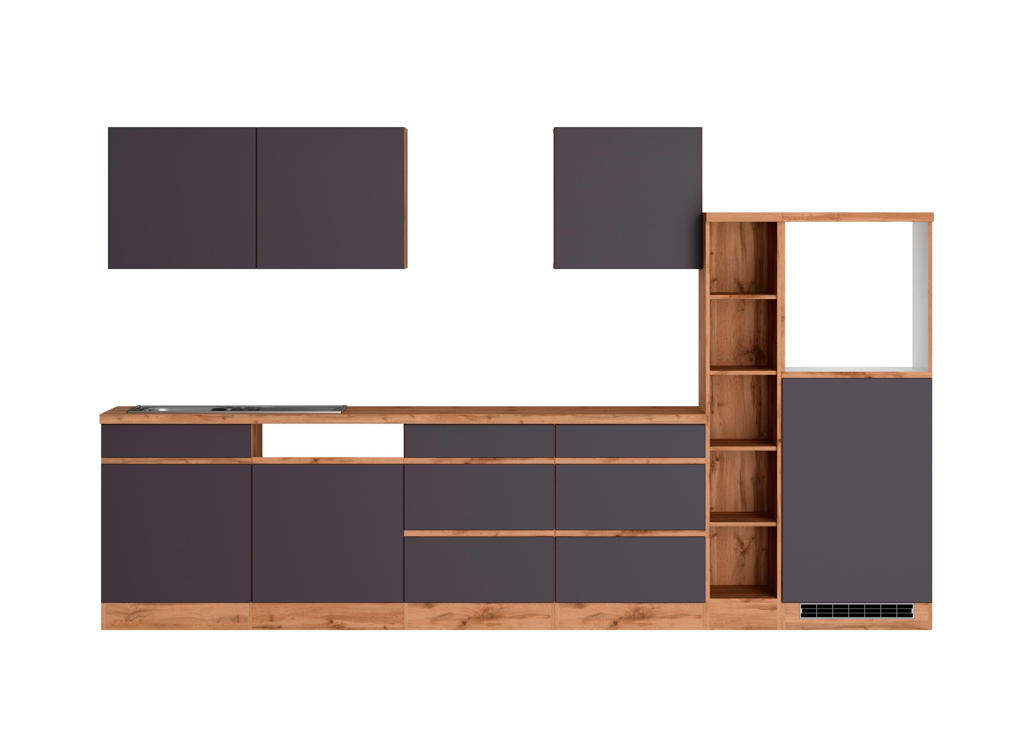 Küchenzeile Turin ohne Geräte B:330cm Grau/Wotan Eiche Dekor - Eiche Wotan/Grau, Design, Holzwerkstoff (330cm) - Held