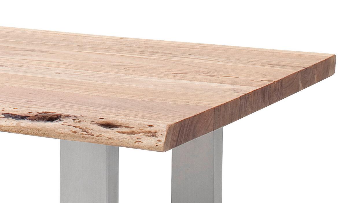 Couchtisch Holz Massiv Cartagena Akazie/Edelstahlf. - Edelstahlfarben/Akaziefarben, MODERN, Holz/Metall (110/45/70cm)