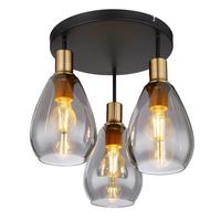 Deckenleuchte Ø 38 cm 3-Flammig mit Rauchglas - Messingfarben/Schwarz, Design, Glas/Metall (38/38cm) - Globo
