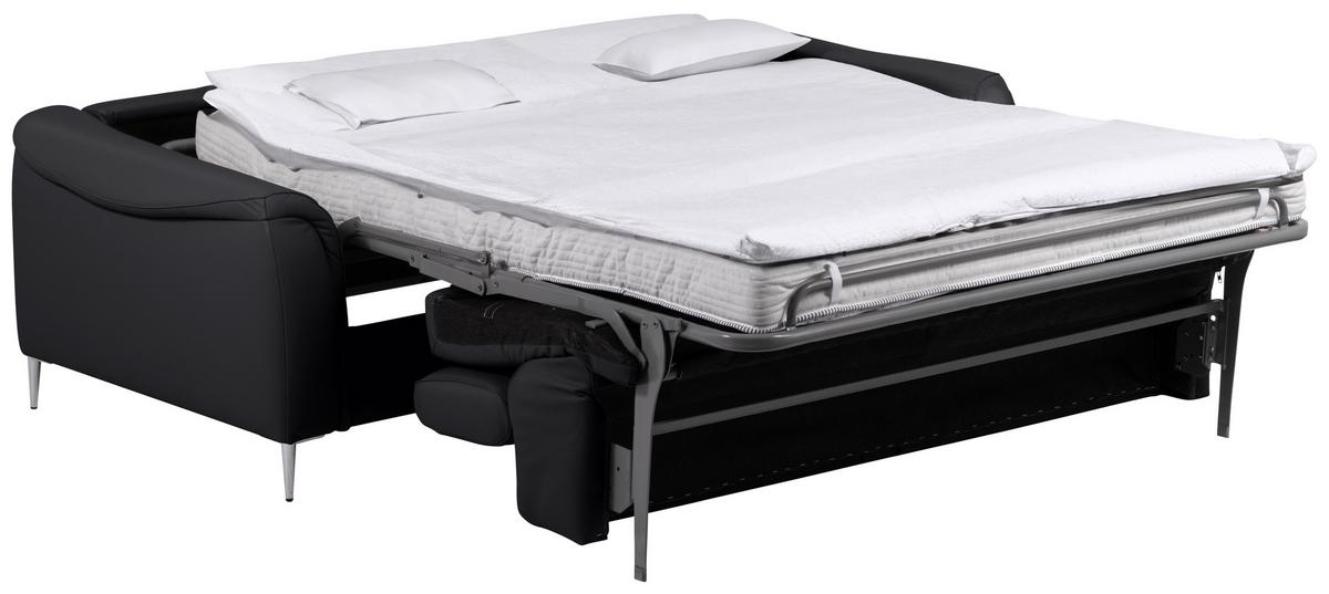 Schlafsofa Pafos Schwarz Lederlook, Rindsleder B: 203cm - Schwarz, Design, Leder/Textil (203/77-98/103cm) - MID.YOU