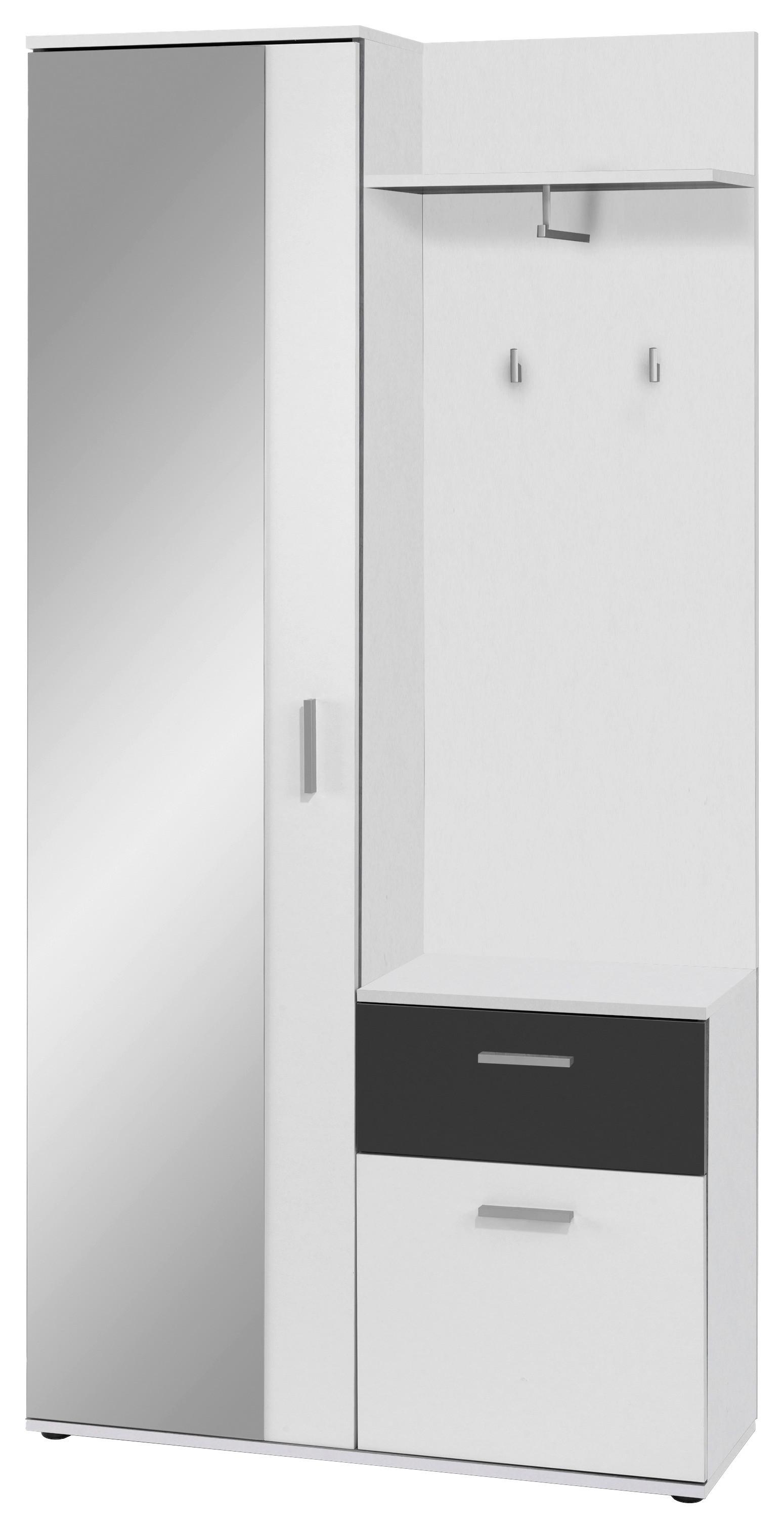 Garderoben-Set Jakob 01 Weiß/Schwarz 5--Teilig. Mit Spiegel - Schwarz/Weiß, MODERN, Holzwerkstoff (97/195/30cm) - MID.YOU