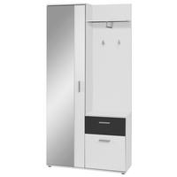 Garderoben-Set Jakob 01 Weiß/Schwarz 5--Teilig. Mit Spiegel - Schwarz/Weiß, MODERN, Holzwerkstoff (97/195/30cm) - MID.YOU