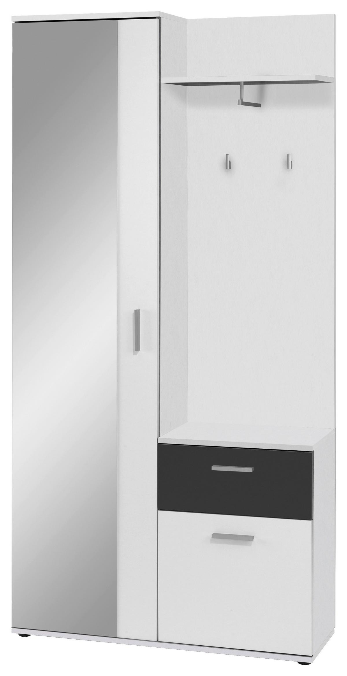 Garderoben-Set Jakob 01 Weiß/Schwarz 5--Teilig. Mit Spiegel - Schwarz/Weiß, MODERN, Holzwerkstoff (97/195/30cm) - MID.YOU