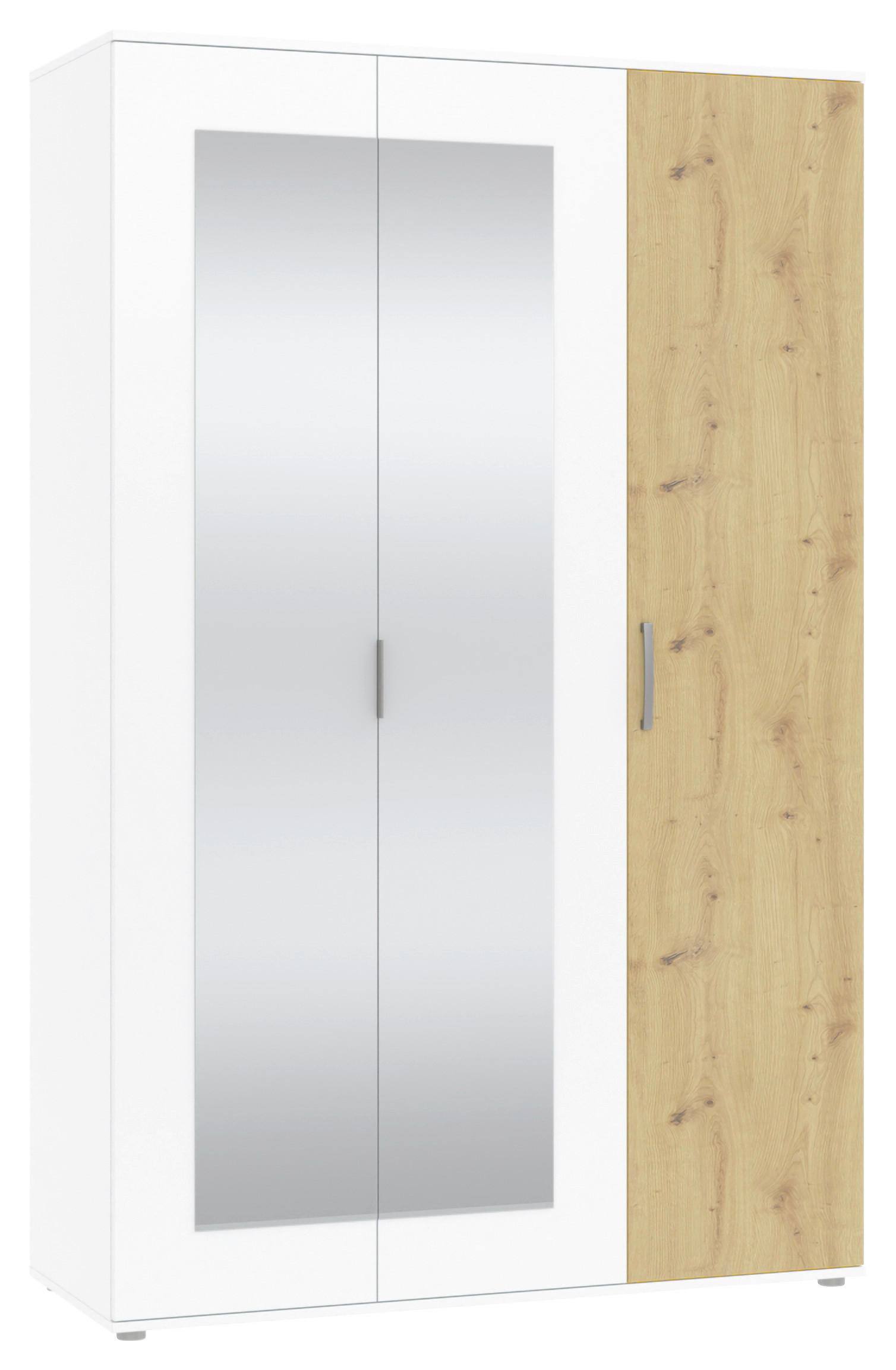 Kleiderschrank Jan Weiß, Eiche Artisan Dekor, B:135 cm - Weiß/Eiche Artisan, Trend, Glas/Holzwerkstoff (135/210/52cm)