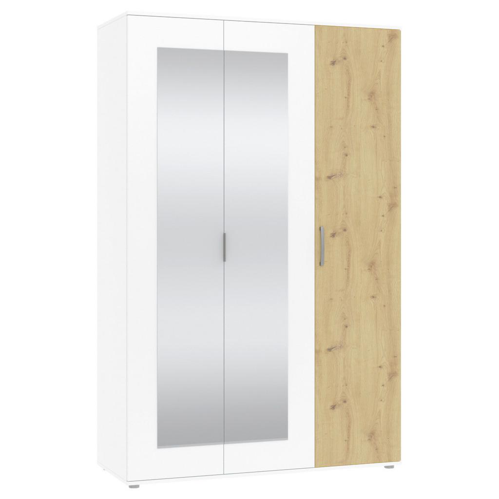 Drehtürenschrank Mit Spiegel 135cm Jan Eiche Artisan/Weiß