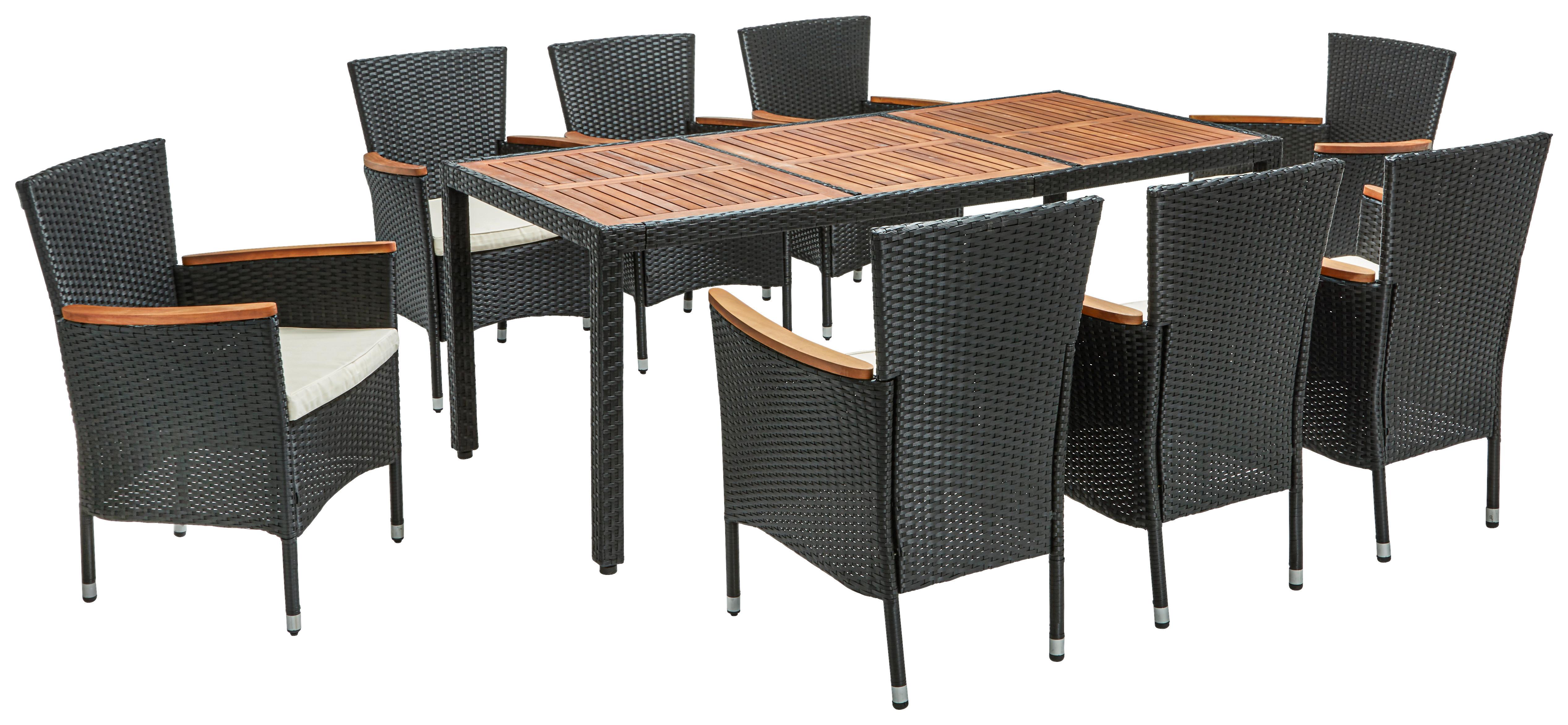 Gartengarnitur 9-Tlg Moa Polyrattan U. Holz mit Kissen - Beige/Schwarz, MODERN, Holz/Kunststoff - James Wood