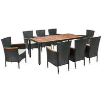 Gartengarnitur 9-Tlg Moa Polyrattan U. Holz mit Kissen - Beige/Schwarz, MODERN, Holz/Kunststoff - James Wood