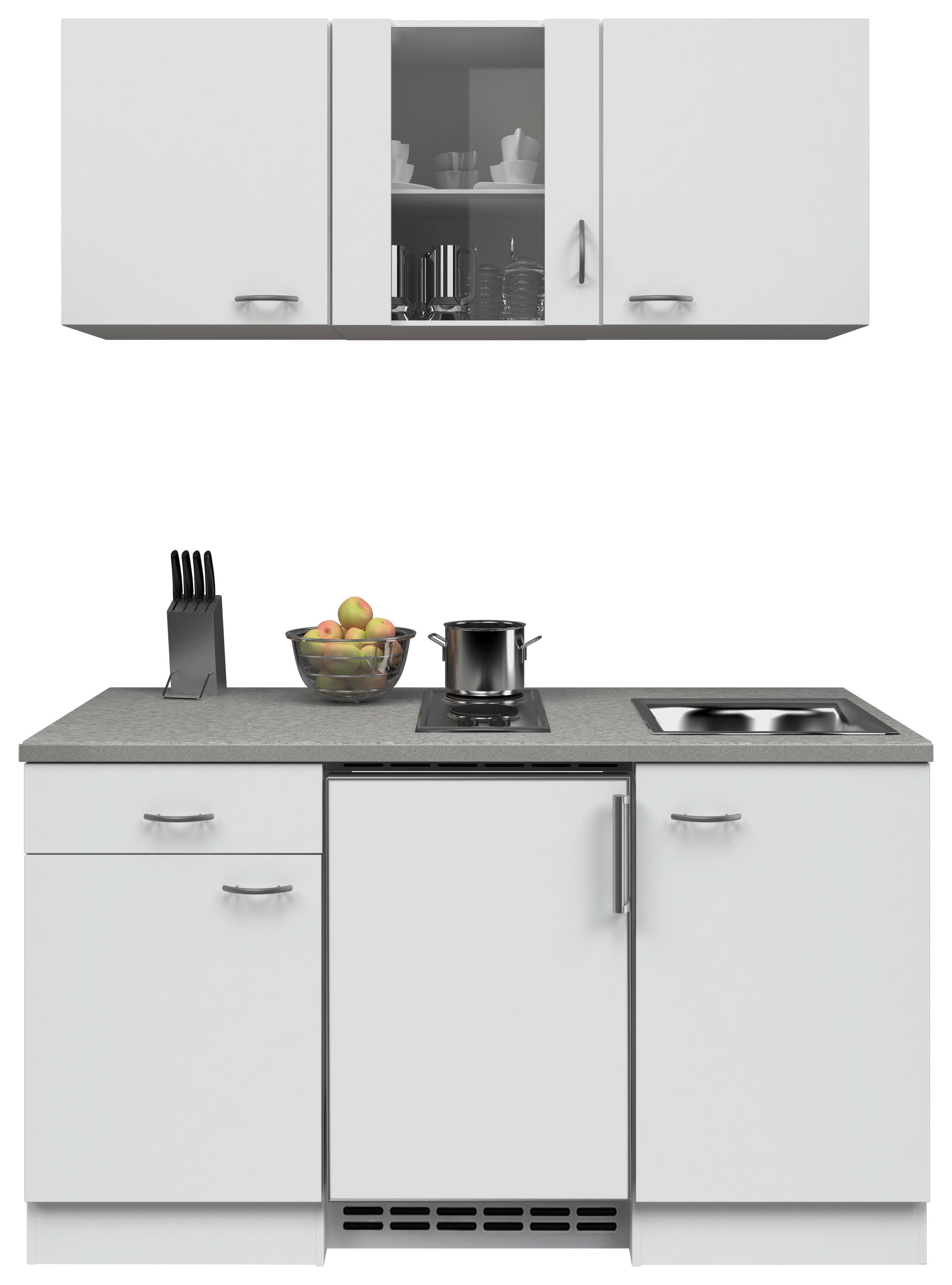 Minikuchyňa WITO vrátane spotrebičov a drezu - biela/farba ušľachtilej ocele, Modern, kompozitné drevo/plast (150,5cm)