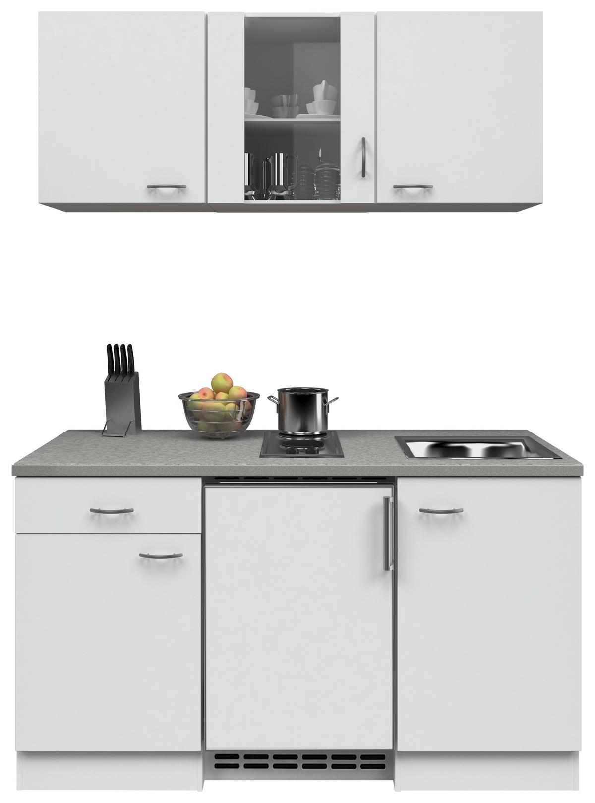 Minikuchyňa WITO vrátane spotrebičov a drezu - biela/farba ušľachtilej ocele, Modern, kompozitné drevo/plast (150,5cm)