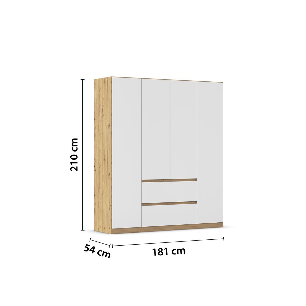 Drehtürenschrank Mainz Eiche Artisan B: 181 cm - Weiß/Eiche Artisan, Basics, Holzwerkstoff (181/210/54cm) - Rauch Möbel