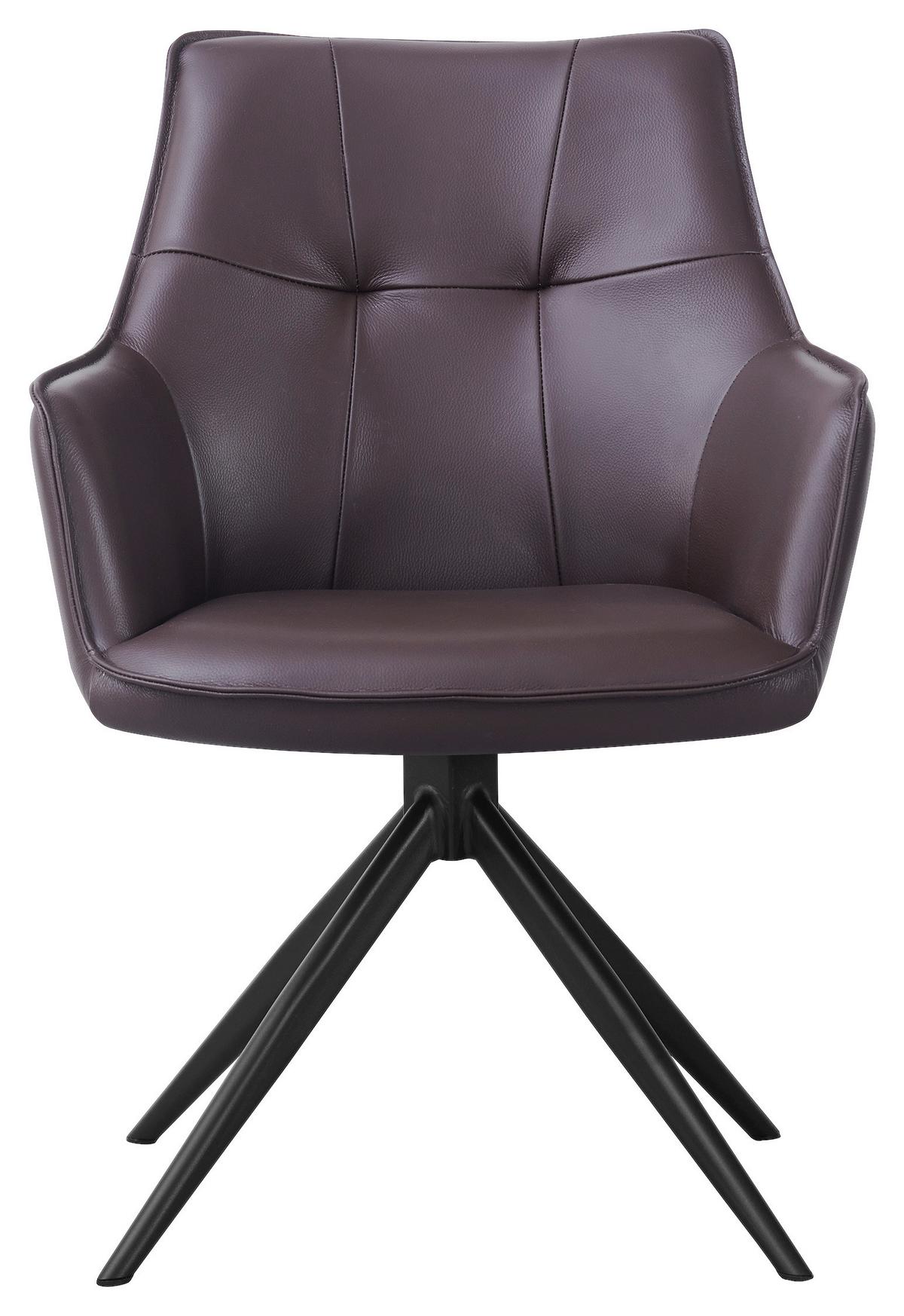 Armlehnstuhl Adriana Echleder braun, B: 57cm - Schwarz/Braun, MODERN, Leder/Holz (57/87/62cm)