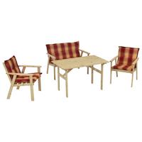 Gartenmöbel Set 7-tlg. Sylt Kiefer Echtholz Mit Kissen - Rot/Naturfarben, MODERN, Holz/Kunststoff - Gardenson